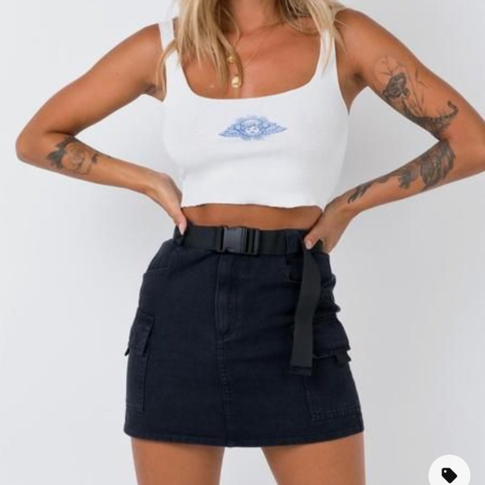 Black Princess Polly Denim Cargo Mini Skirt